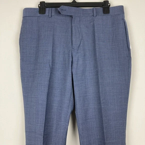 Brooks Brothers Mens Classic fit Dress Pants 33W 30L Denim Blue Check Stretch